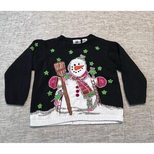 Tiara Girls Snowman Embroidered Sweater Size 5 Black Holiday Winter Pullover VTG